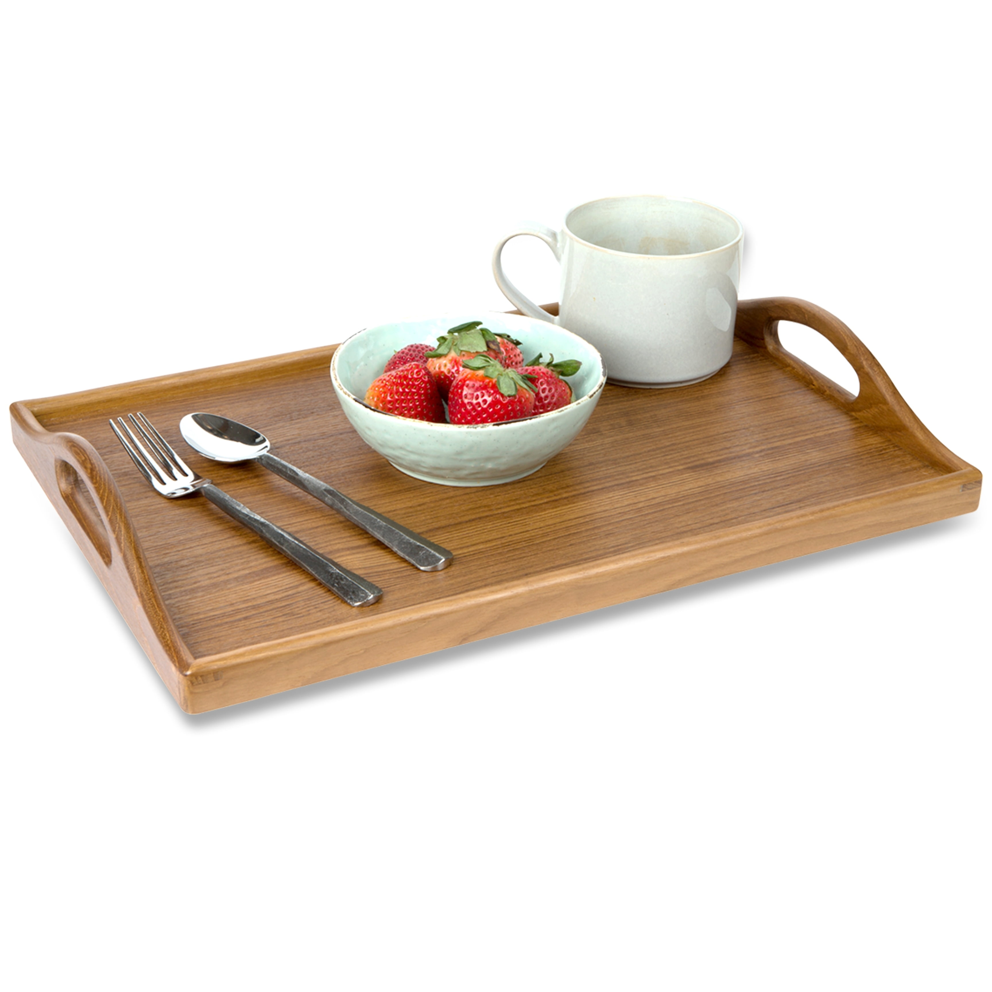 Handcrafted Teak Wood Serving Tray with Convenient Side Handles