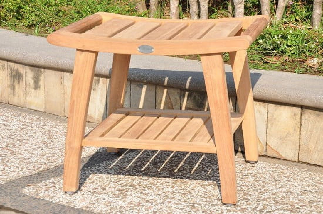 Classic Teak Spa Shower Bench with Shelf