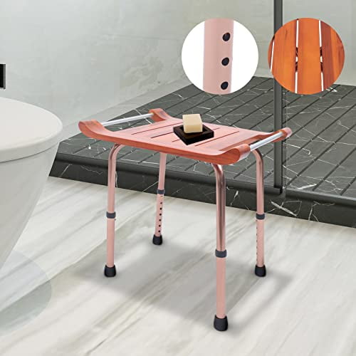 Teak Shower Bench with Handles, Portable Wooden Bath Stool SPA Seat ...