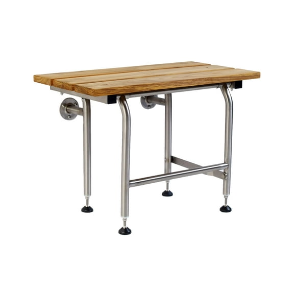 Teak Shower Bench with Legs | Folding Shower Chair for Elderly and Disabled, ADA Folding Shower Seat Wall Mounted Holds Upto 400lbs | 304 Stainless Steel Teak Shower Stool | 24" x16”