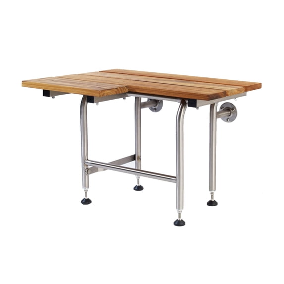Teak Shower Bench with Legs | Folding Shower Chair for Elderly and Disabled, ADA Folding Shower Seat Wall Mounted Holds Upto 600lbs | 304 Stainless Steel Teak Shower Stool, 26" x21” Right Hand