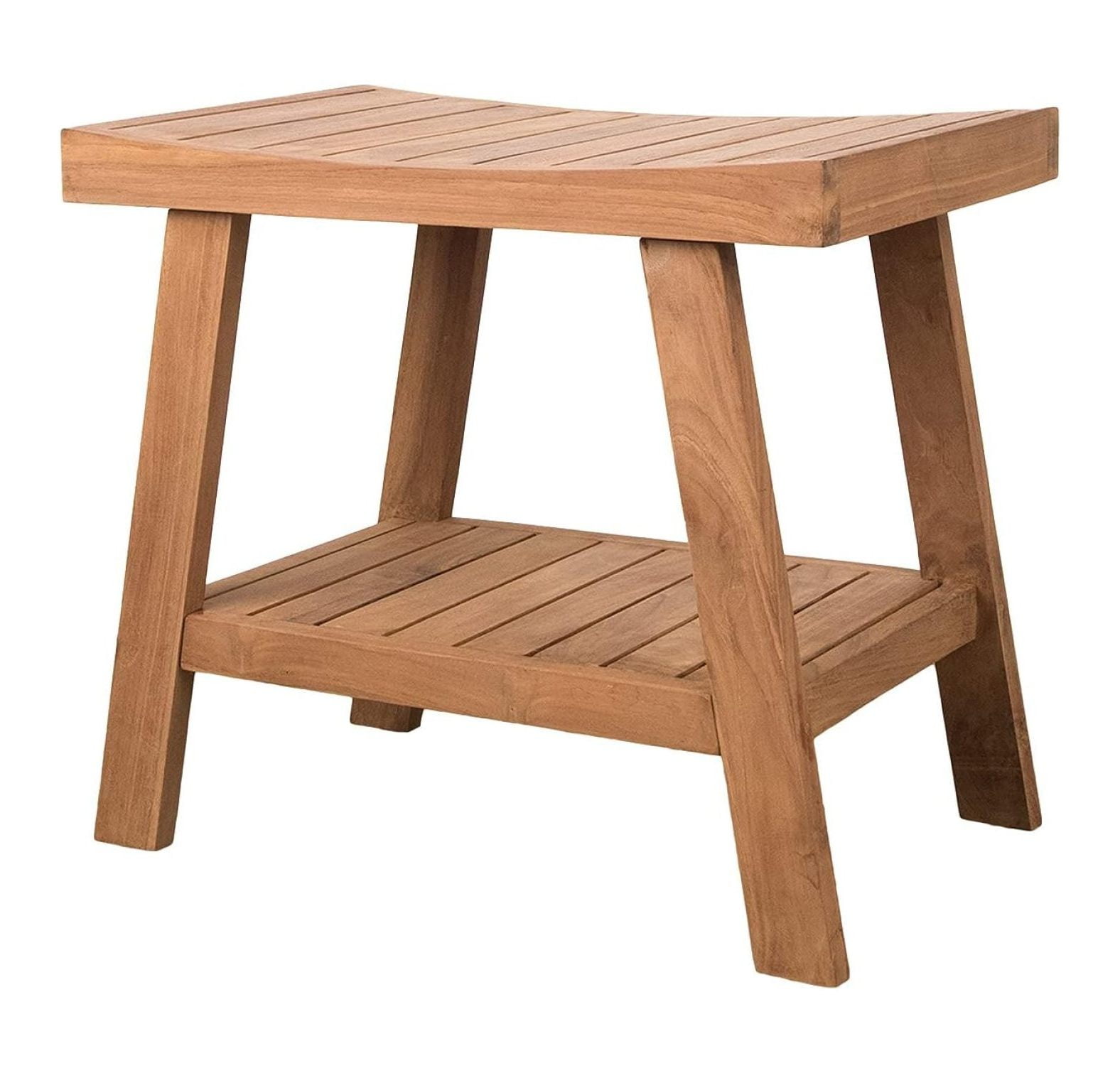 Teak Shower Bench Table with Shelf, Small Side Table for Bathroom and ...