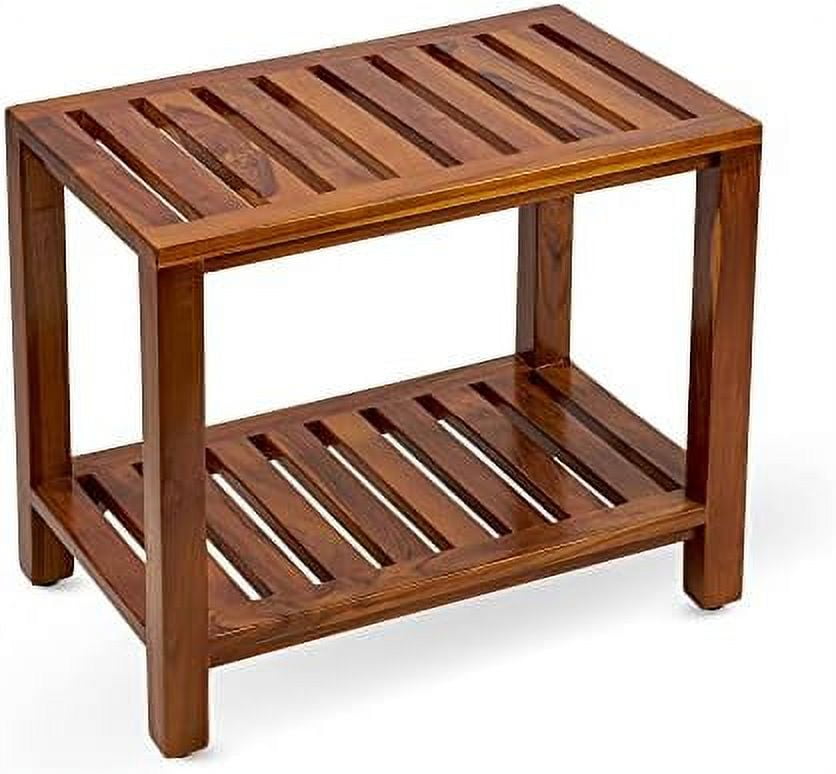 Teak Shower Bench with Shelf 21 Inch, Fully Assembled Teak Wood Shower