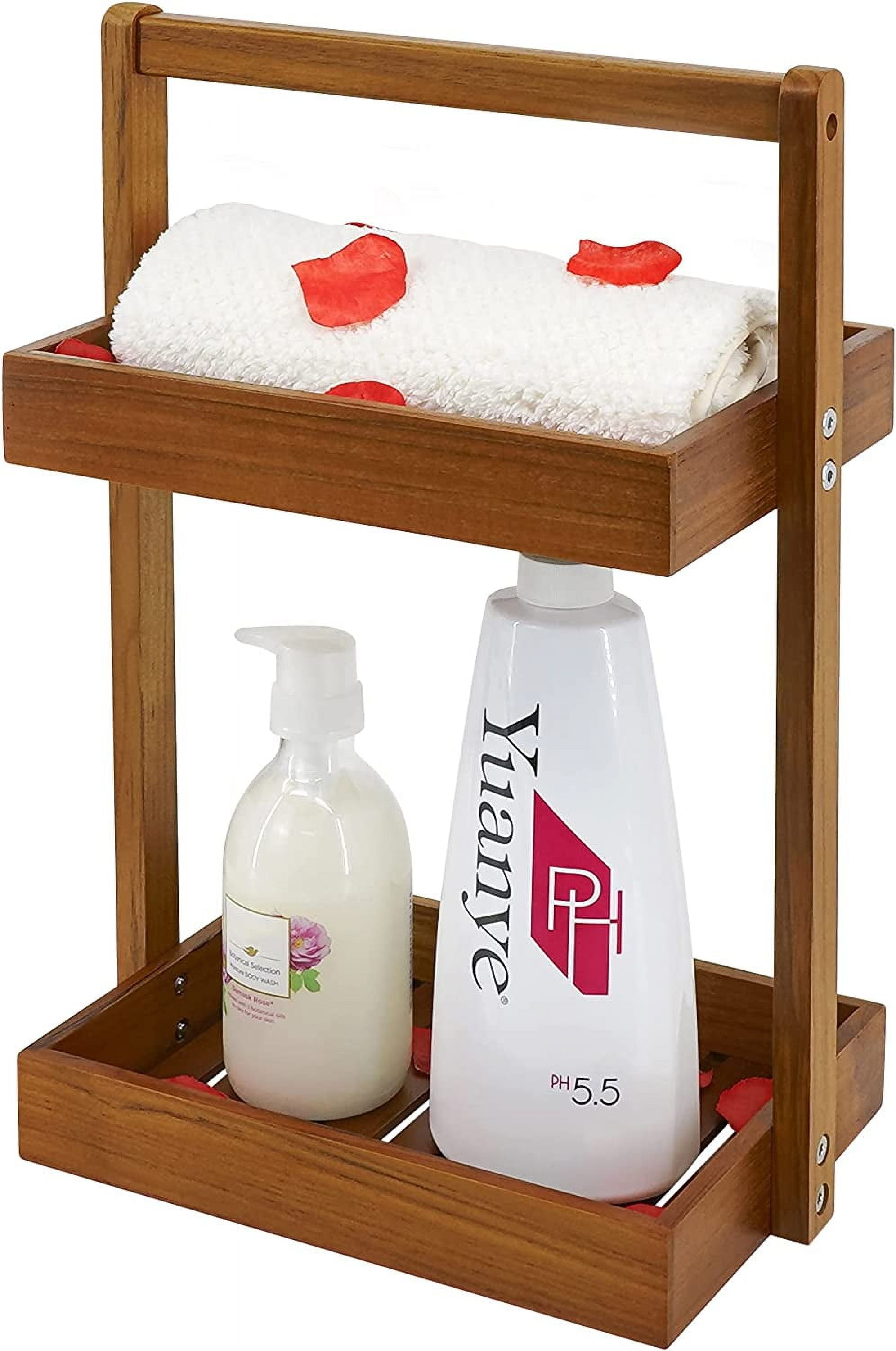 Teak Shower Caddy Corner, 3 Tier Standing Shower Organizer Shelf with ...