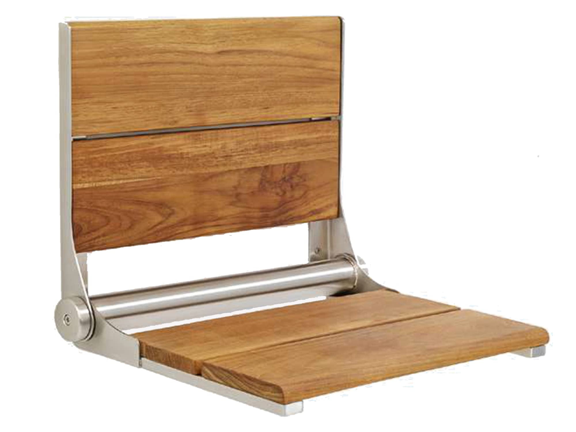 Teak and Stainless Steel Folding Shower Seat with Backrest