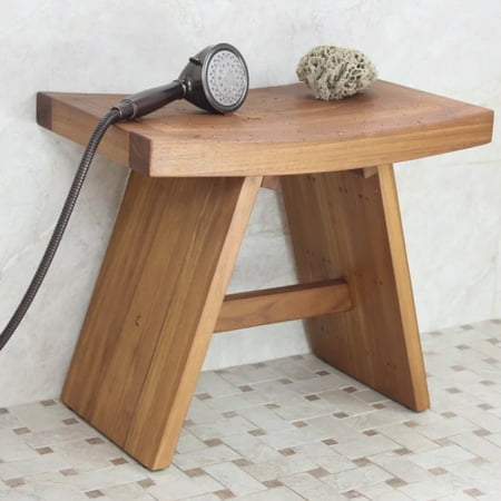Teak Shower Stool - 18" Teak Wood Shower Bench Shower Chair Shower Seat Wooden Bathroom Furniture Natural, Fully Assembled