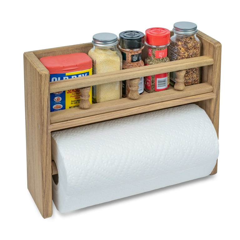 Teak Spice Rack with Paper Towel Holder 13 1 16
