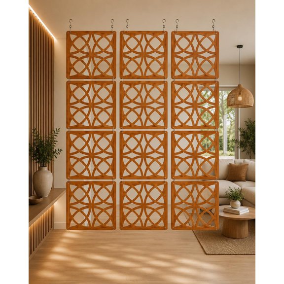 Teak Tone Room Divider, Overall Size 35 x in, 0.16 in