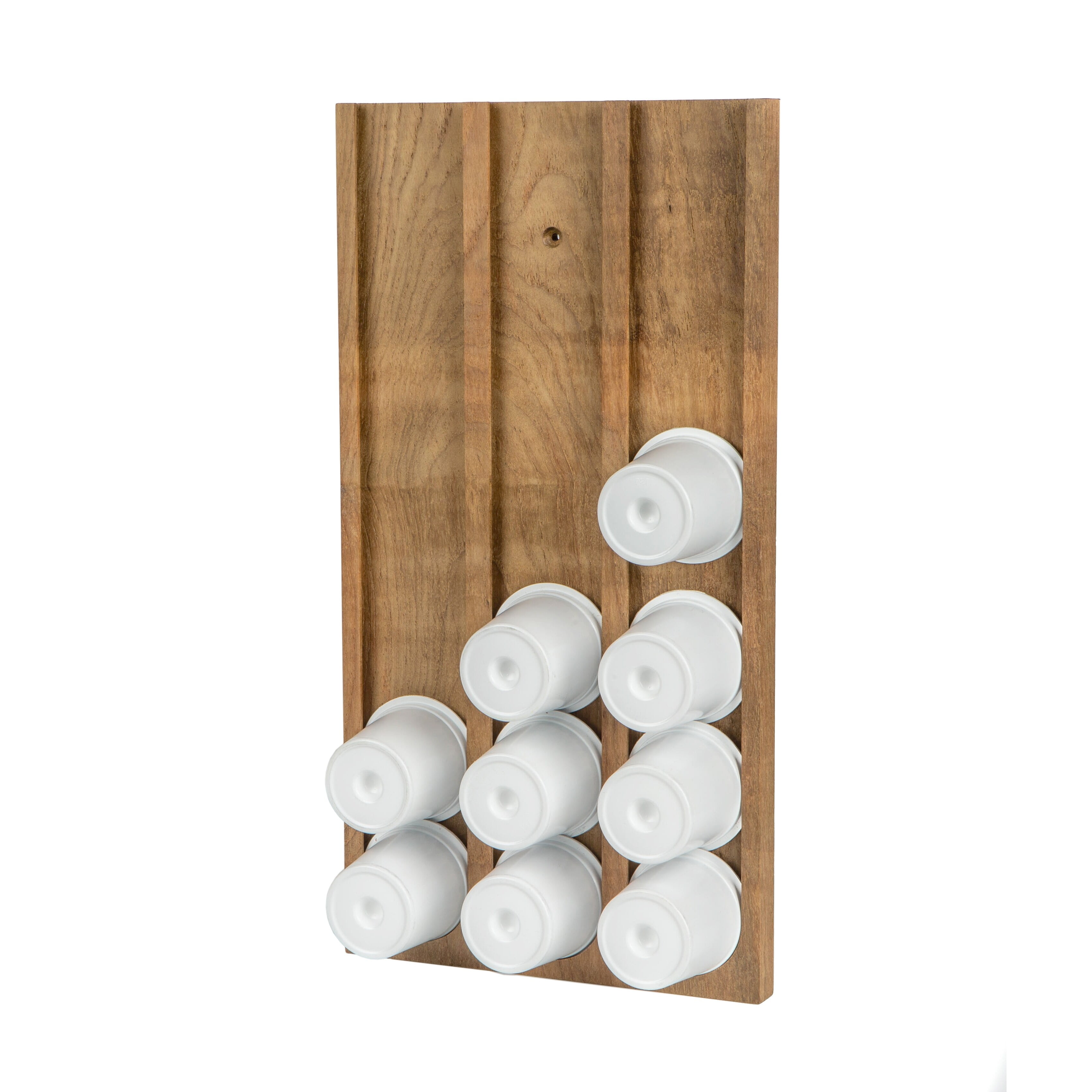 Teak Wall Mount Coffee Pod Holder for 18 Pods