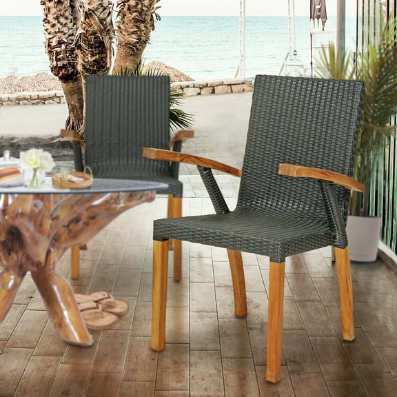 Teak Wood Bali Outdoor Patio Dining Arm Chair, A-Grade Teak Wood