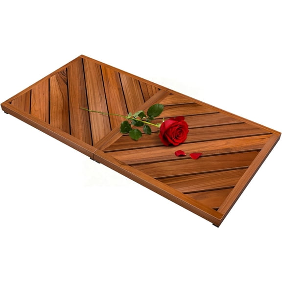 Teak Wood Bath Mat for Bathroom -  Non Slip Wooden Shower Mat Floor Sturdy Mats for Outside Inside Shower Luxury Spa Home or Outdoor, Teak Wood Bath Rug, Water Resistant, Bathroom Rugs & Bath Mats