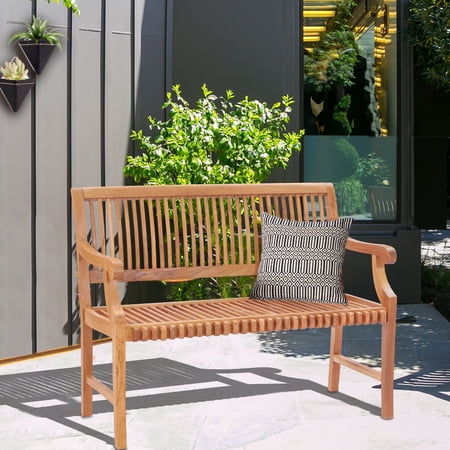 Teak Wood Castle Outdoor Patio & Garden Bench with Arms, 4 foot