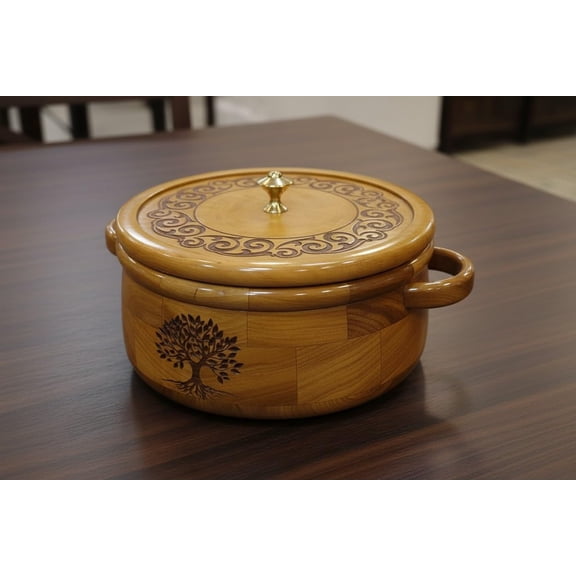 Teak Wood Chapati Box Roti Box Traditional Wooden Casserole
