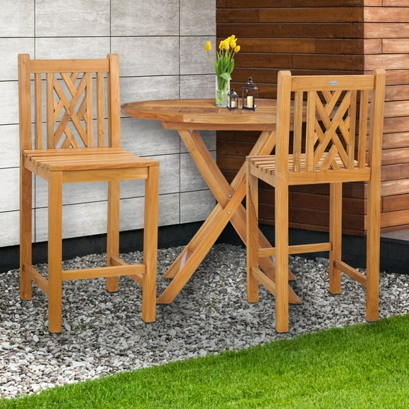 Teak Wood Chippendale Outdoor Patio Barstool without Arms