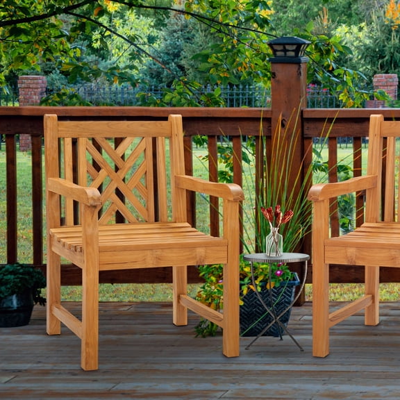 Teak Wood Chippendale Outdoor Patio Dining Arm Chair, A-Grade Teak Wood