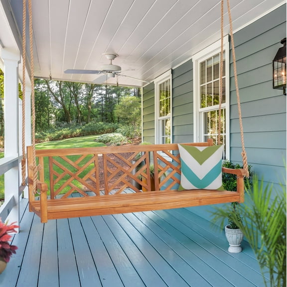 Teak Wood Chippendale Triple Outdoor Patio Swing