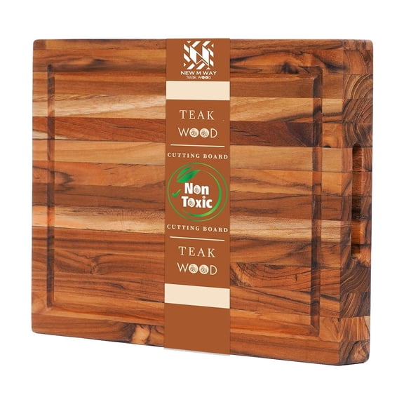 Teak Wood Cutting Board 1410 Inch, Extra Thick 1.5 Inch Edge Grain Butcher Block for Meat & Daily Prep, Large Wooden Cutting Board with Juice Groove & Handle Grips by New M Way