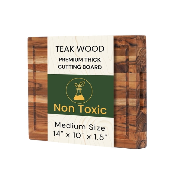 Teak Wood Cutting Board 1410 Inch, Extra Thick 1.5 Inch Edge Grain Butcher Block for Meat & Daily Prep, Large Wooden Cutting Board with Juice Groove & Handle Grips by New M Way