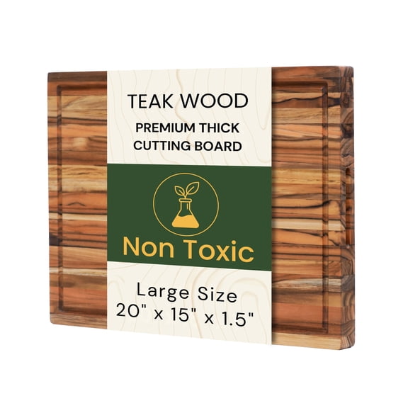 Teak Wood Cutting Board 2015 Inch, Extra Thick 1.5 Inch Edge Grain Butcher Block for Meat & Carving, Large Wooden Cutting Board with Juice Groove & Handles by New M Way