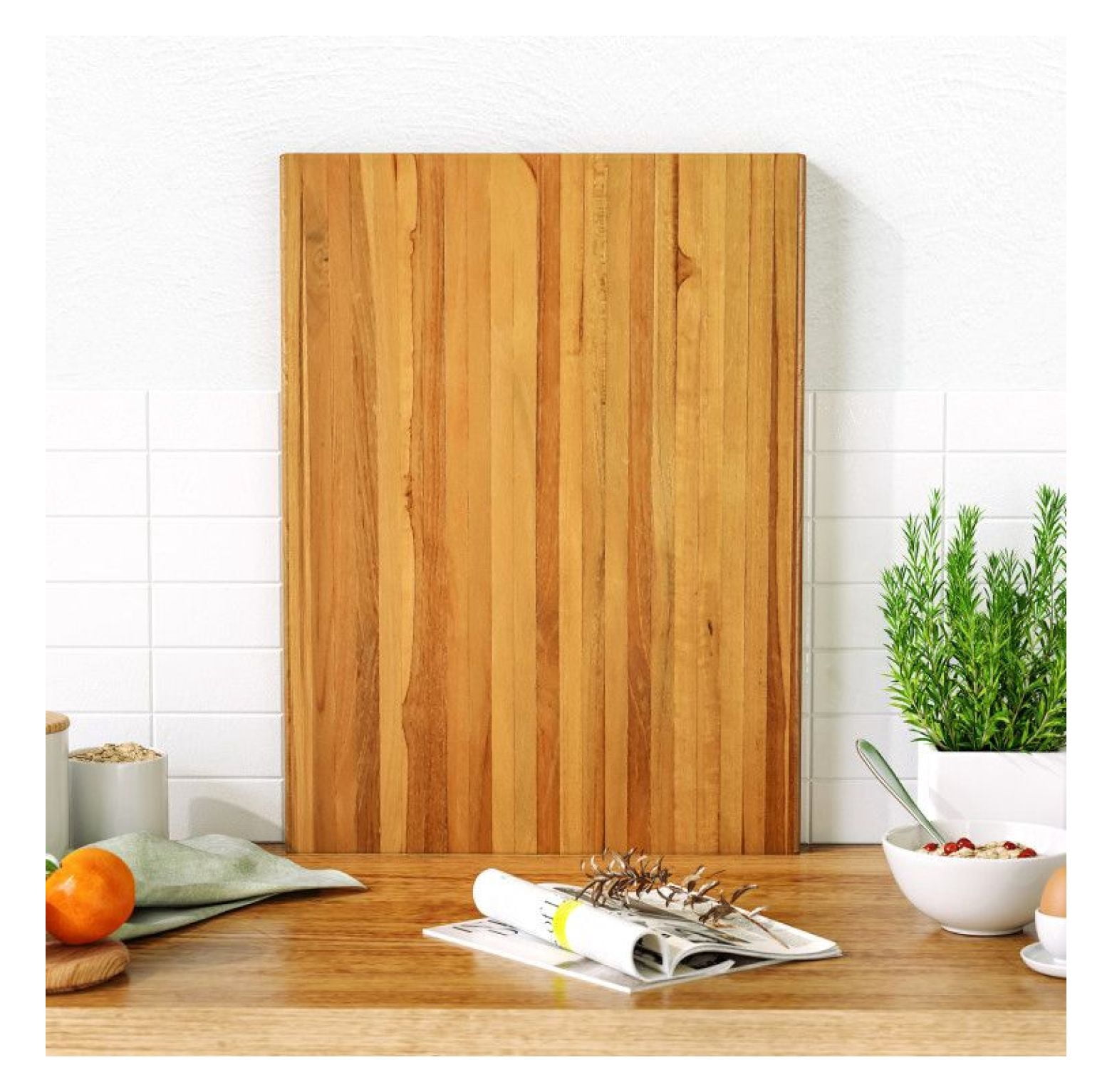 Teak Wood Cutting Board Extra Large 24 Inch – Reversible Wood Board with Handle, 24x18 Inch, Butcher Block for Kitchen, Charcuterie & Serving, Pre-Treated Safe Wood