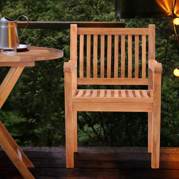 Teak Wood Elzas Outdoor Patio Dining Arm Chair, A-Grade Teak Wood