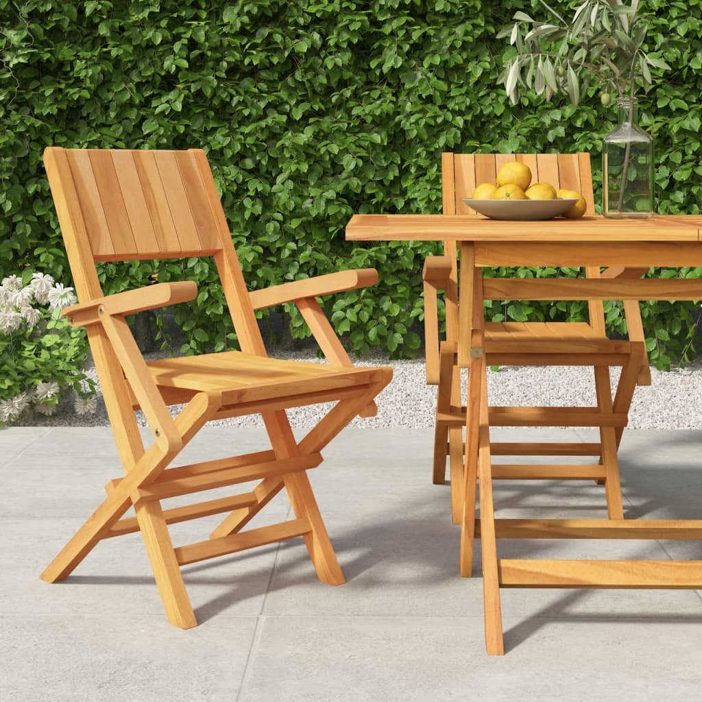 Solid Teak Wood Folding Patio Chairs Set with Armrests