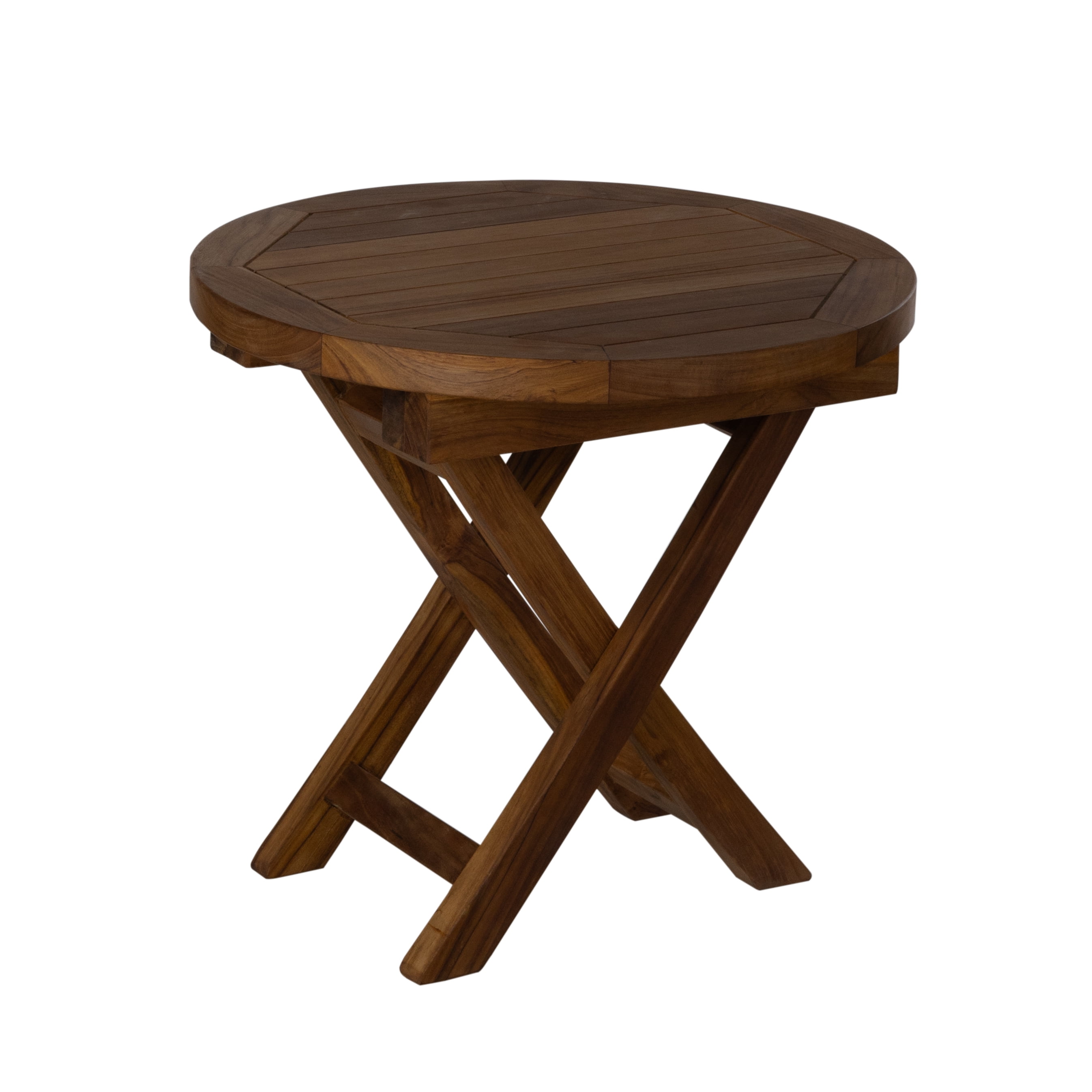 Teak Wood Folding Round Coffee Table with Teak Oil Finish, 20"