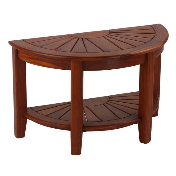Teak Wood Half Circle Entryway Bench With Shelf, Standard Brown
