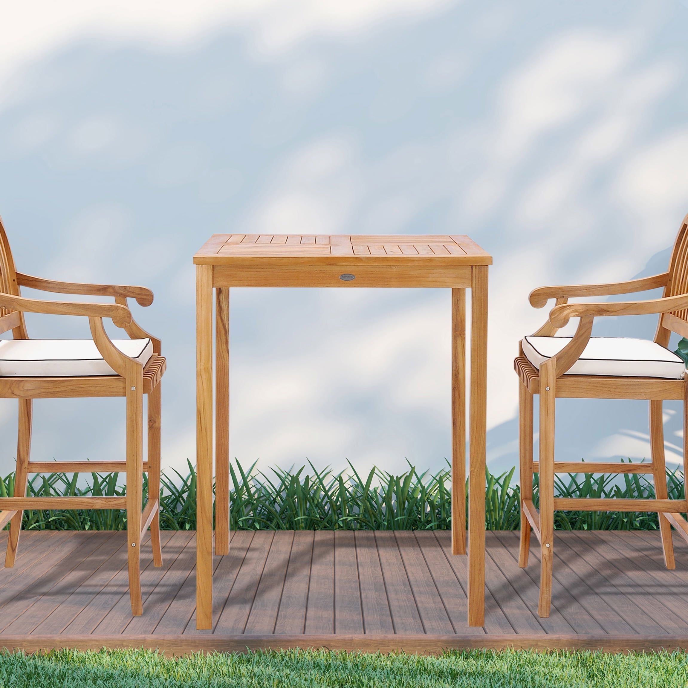 Teak Wood Havana Square Outdoor Patio Bistro Bar Table, 35 Inch, A-Grade Teak Wood