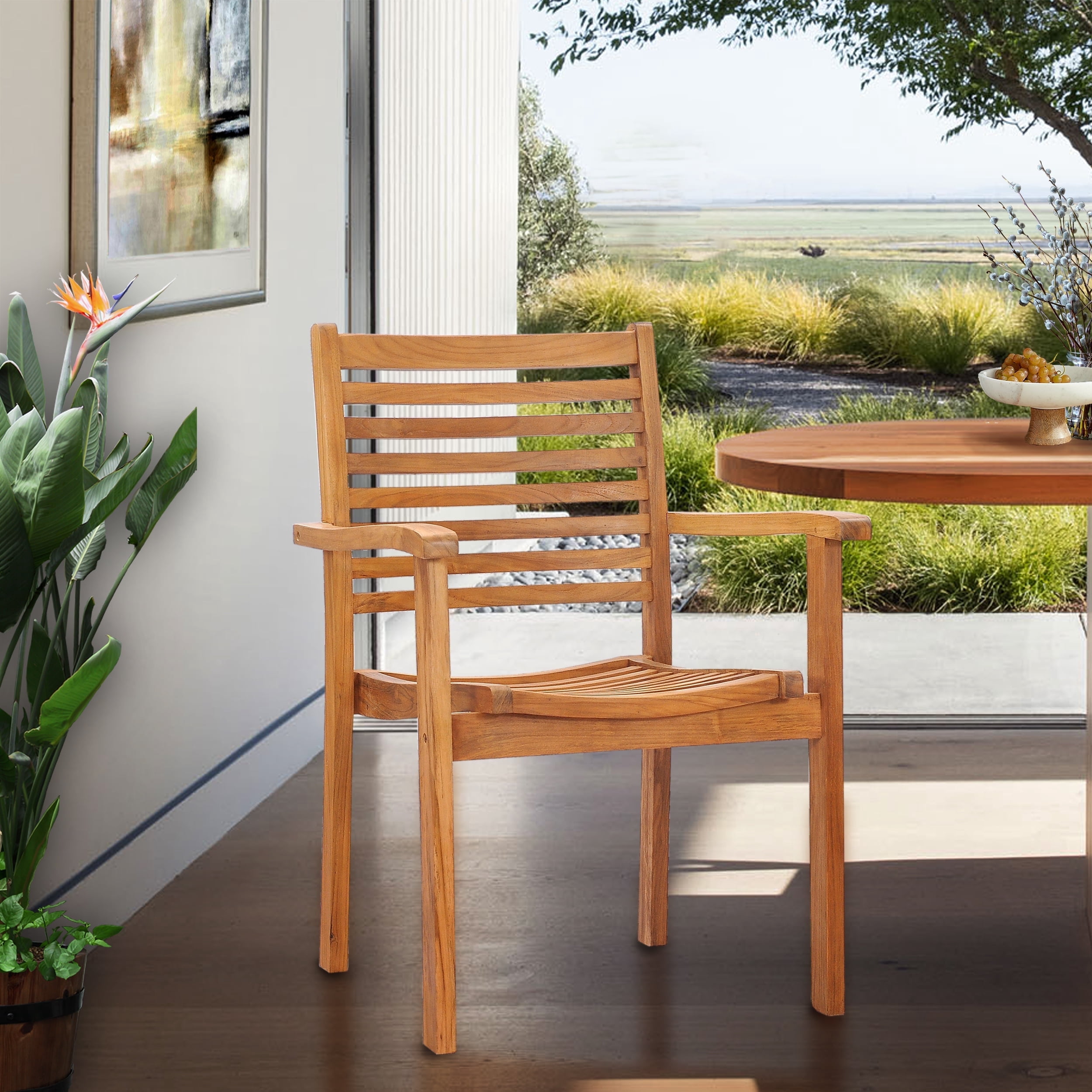 Teak Wood Italy Outdoor Patio Stacking Dining Arm Chair, A-Grade Teak ...