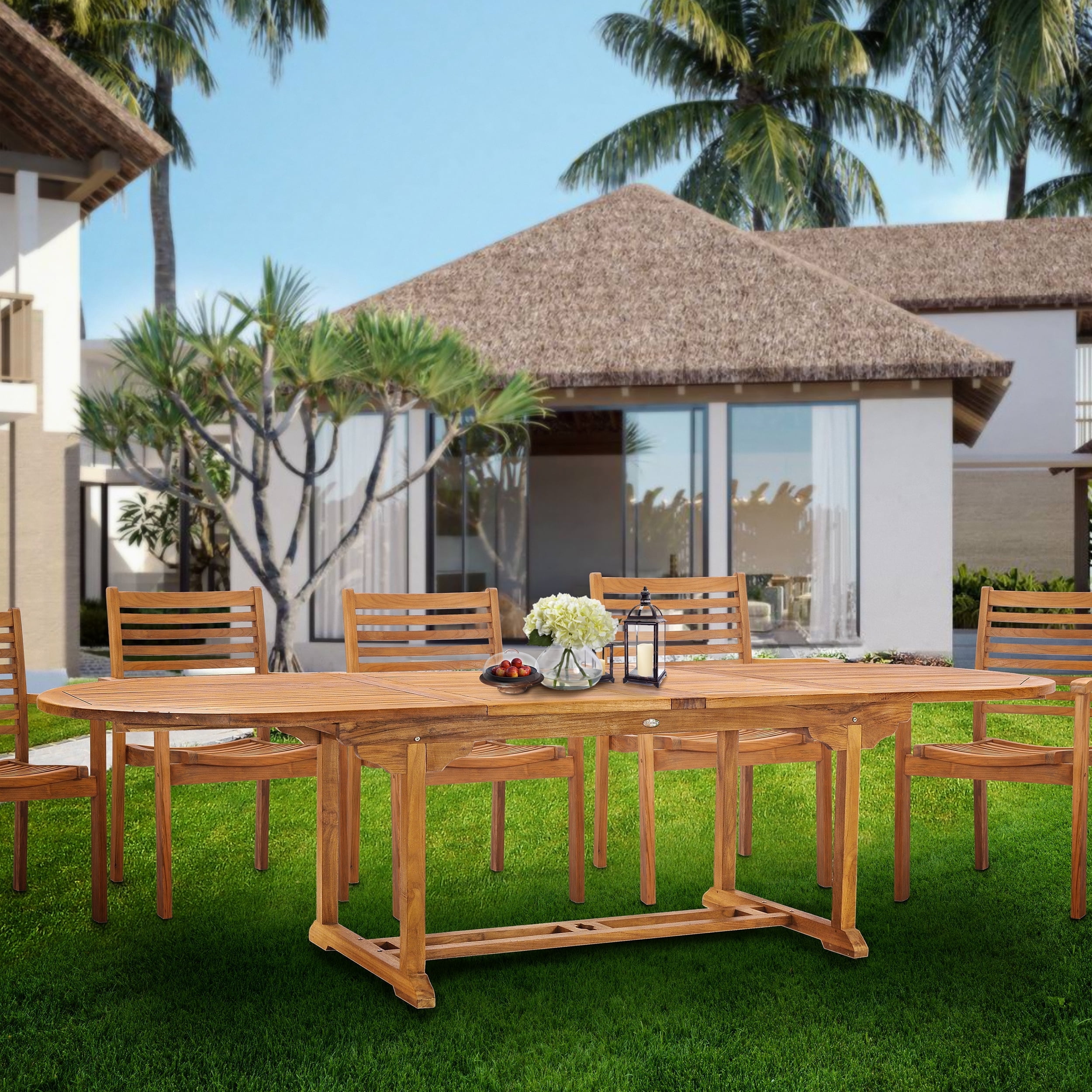 Teak Wood Kasandra Rectangular Outdoor Patio Extension Dining Table, 71 ...