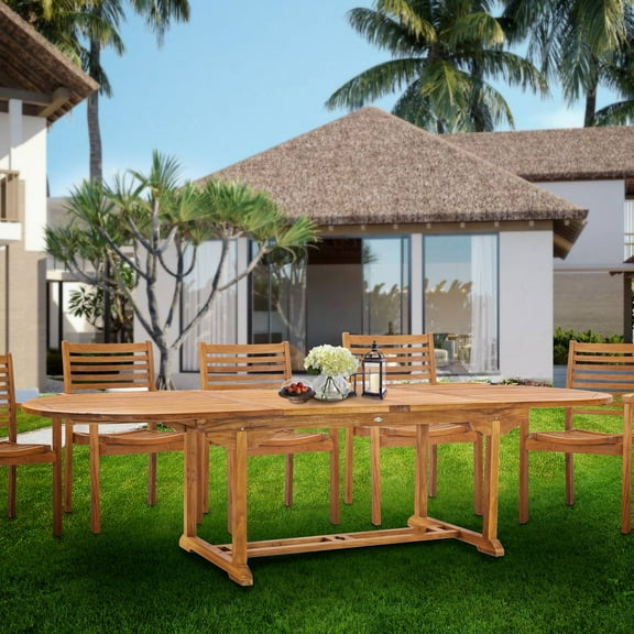 Teak Wood Kasandra Rectangular Outdoor Patio Extension Dining Table, 71 inch, A-Grade Teak Wood