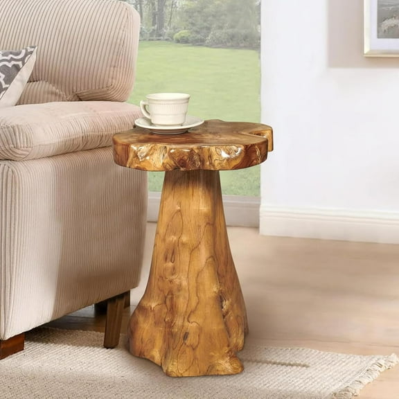 Teak Wood Live Edge End Table 14"x15"x19" H Solid Natural Shape Tree Stump Plant Stand Rustic Coffee Table Handmade Side Table for Living Room Bedroom Outdoor Garden