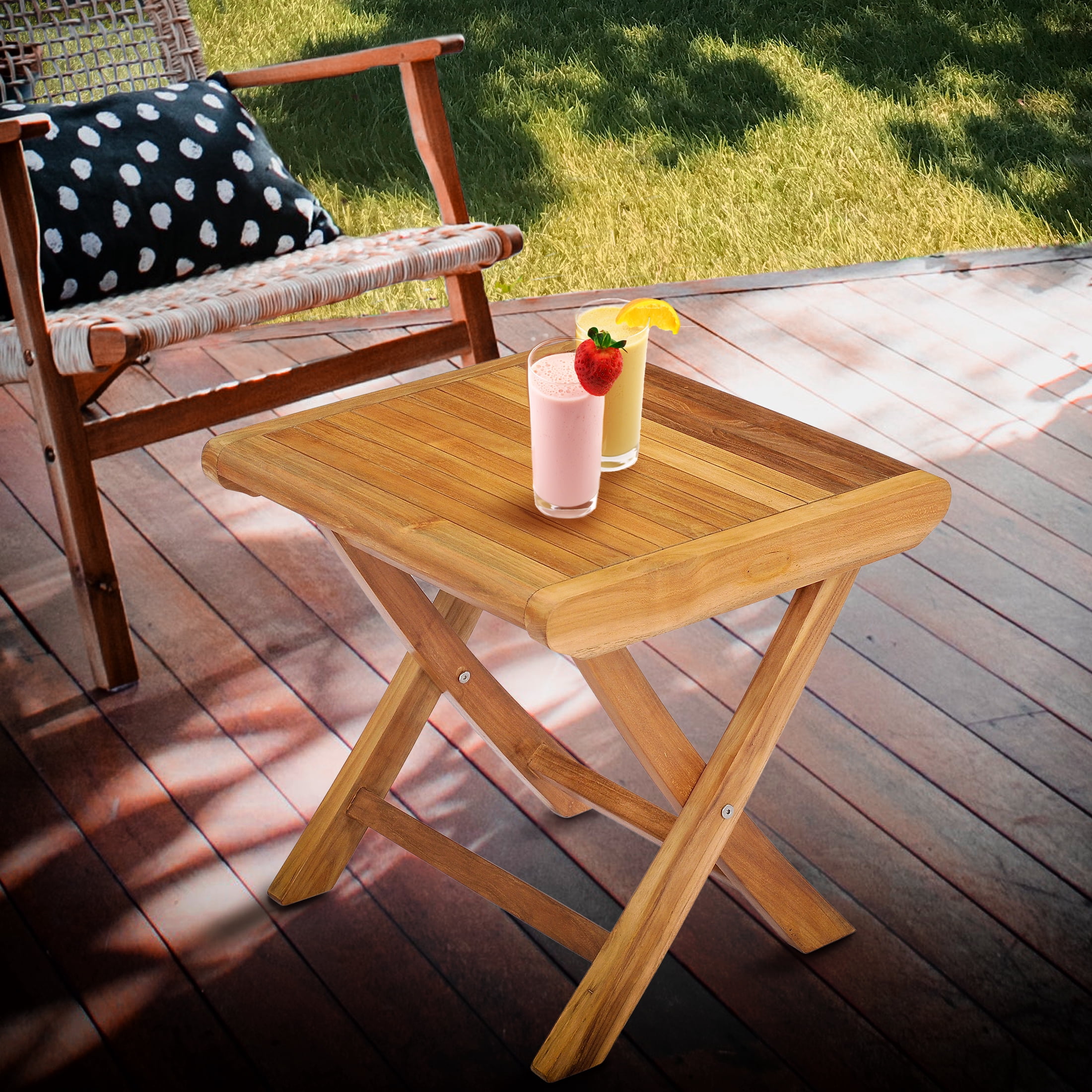 Teak Wood Miami Patio Side Table / Footstool - Walmart.com