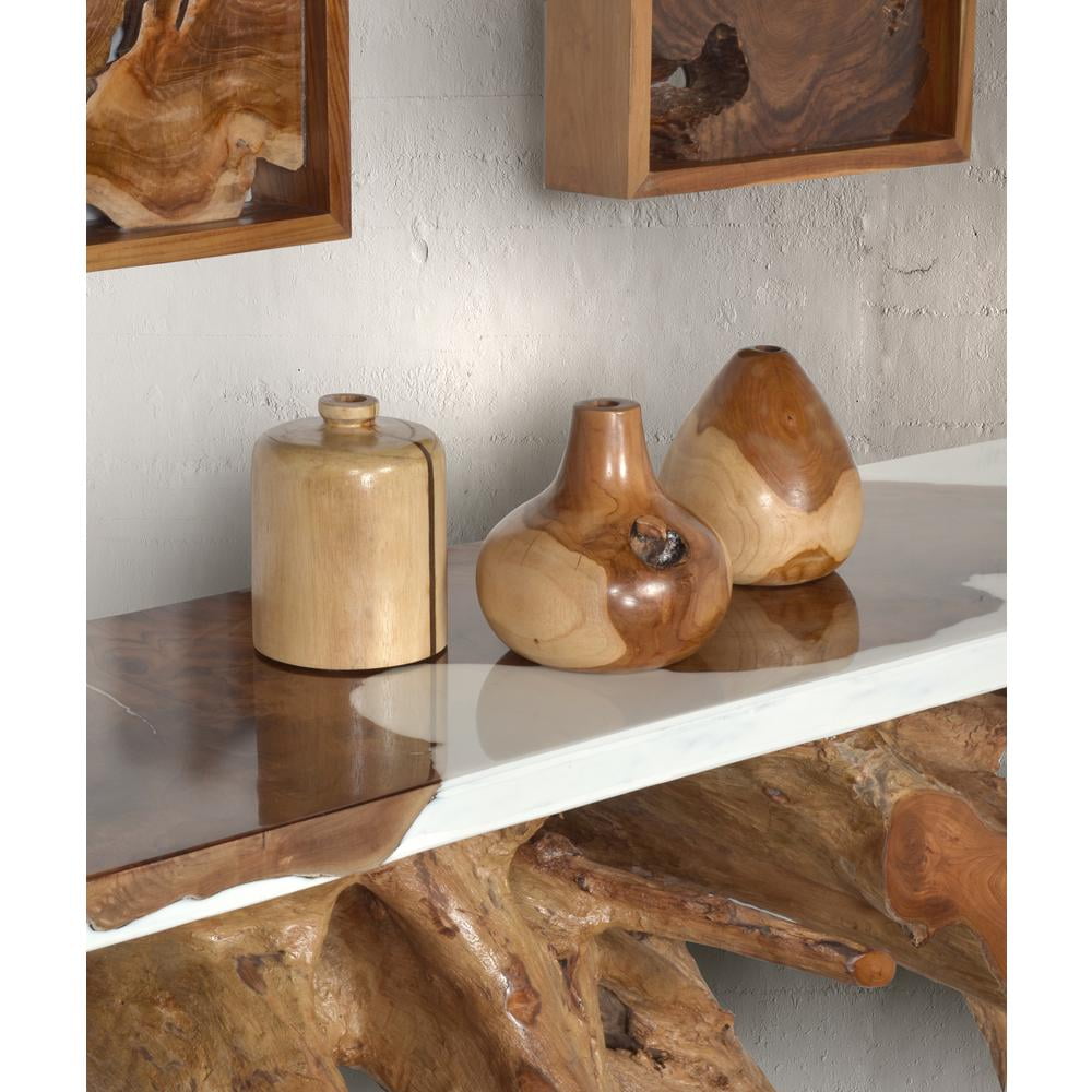 Natural Teak Wood Mini Vase Set of 3