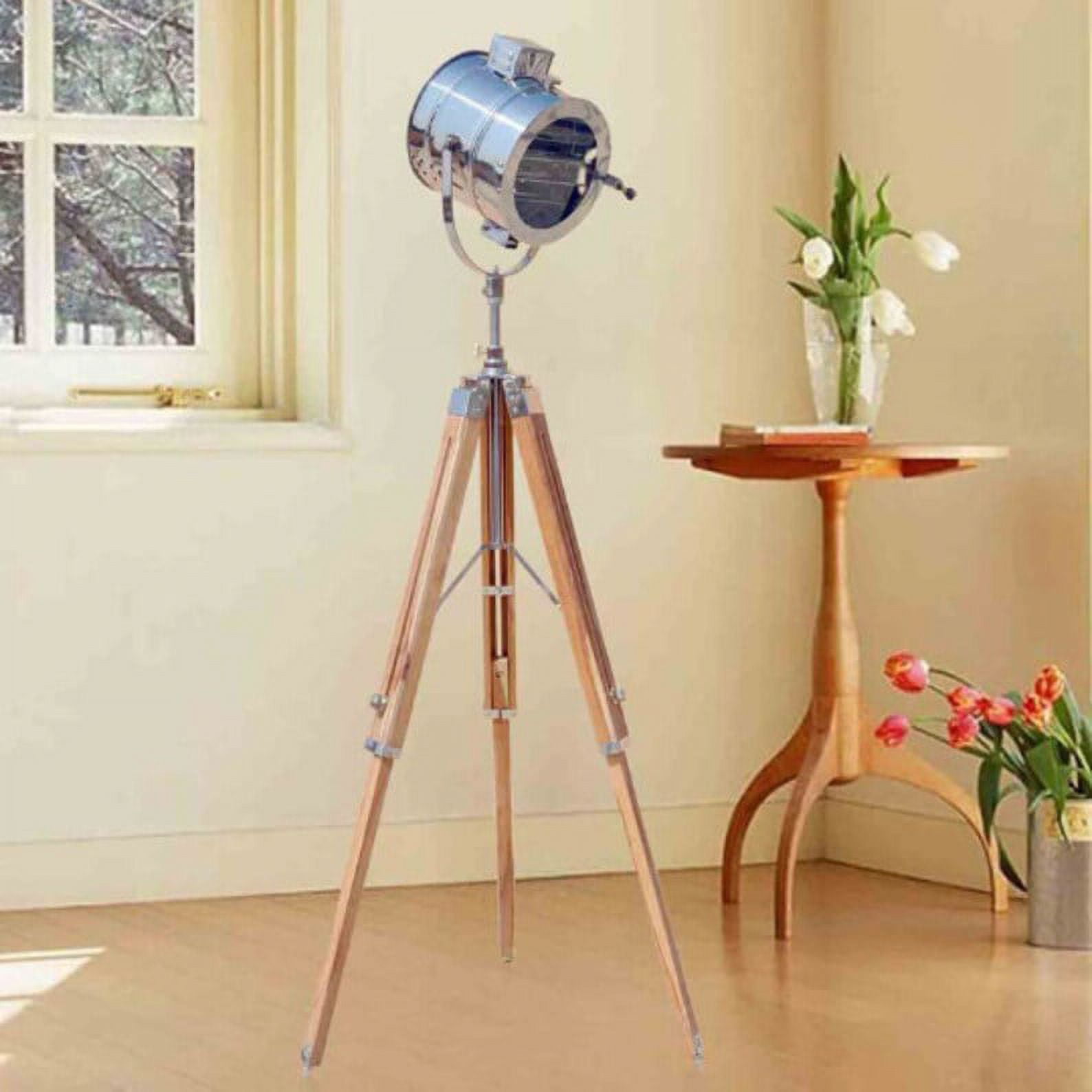 Teak Wood Nautical Designer LED Contemporary Floor Lamp, Retro Floor Lamp Shade and Max LED E27 Floor Lamp, Metal for Living Room, Bedroom