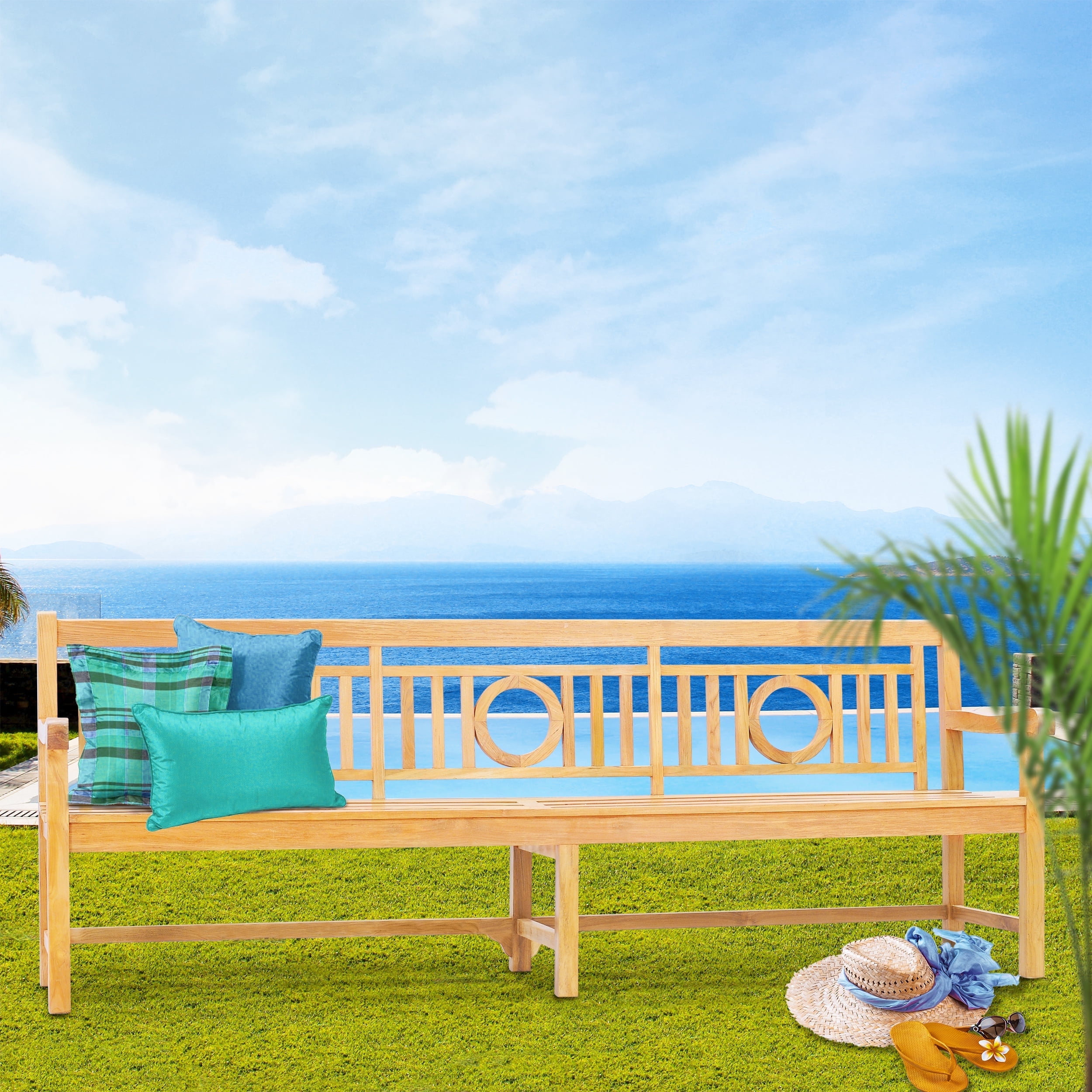 Teak Wood O Outdoor Patio & Garden Bench Extra Large, 8 Foot