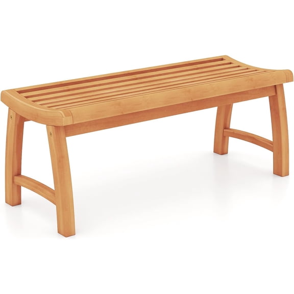 Teak Wood Outdoor Bench, 2-Person Patio Backless Garden Dining Bench with Contoured Slatted Seat, 800 lbs Capacity, Outside Seating Furniture for Porch, Balcony, Deck & Yard (Natural)