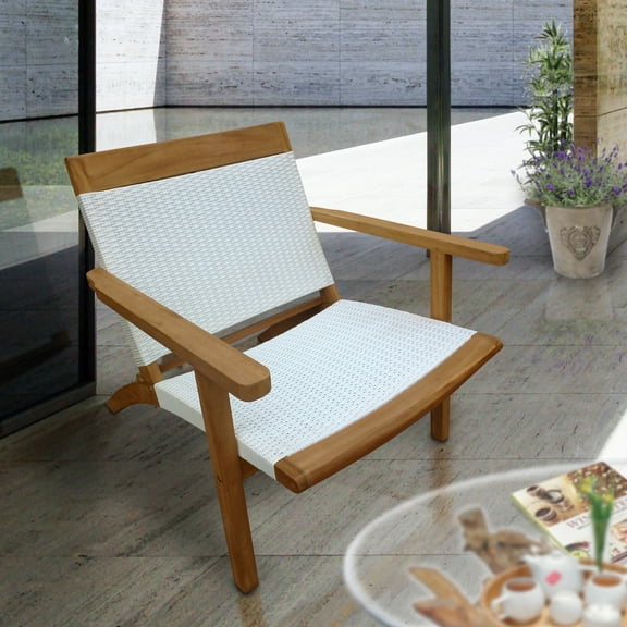 Teak Wood Paris Outdoor Patio Lounge and Dining Chair, A-Grade Teak with White Webbing