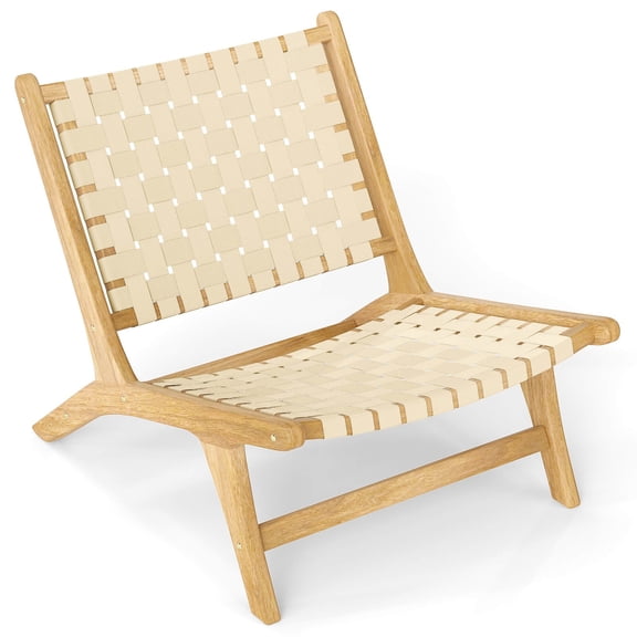 Teak Wood Patio Chair w/Webbing Seat & Backrest Mid-century Accent Chair For Daily Life