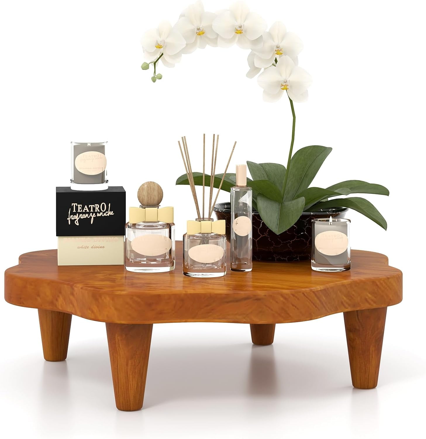 Teak Wood Riser Board, 16 Inches Flower-shaped Countertop Organizer ...