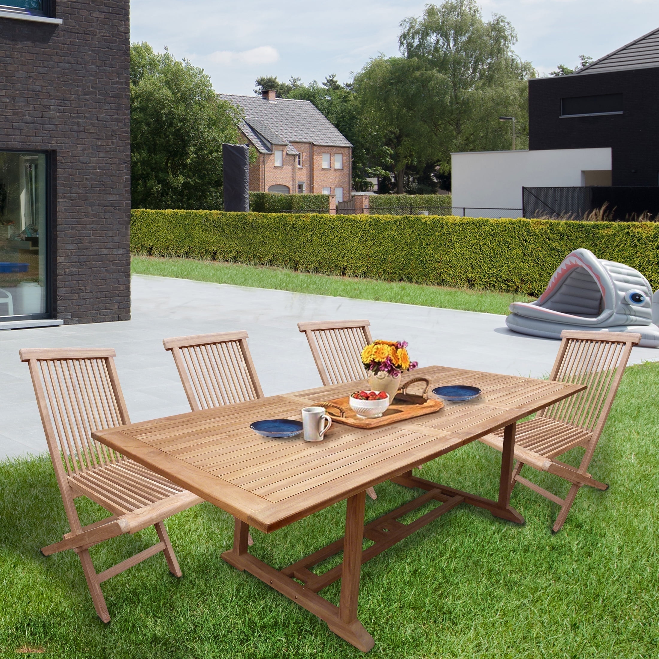 Teak Wood San Juan Rectangular Outdoor Patio Extension Dining Table, A ...