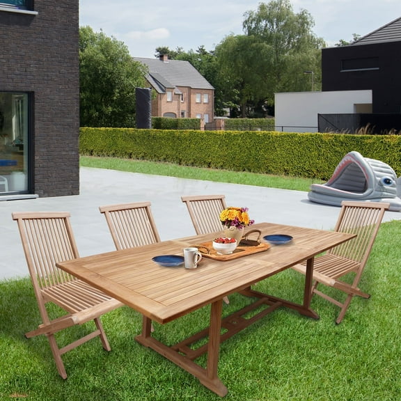Teak Wood San Juan Rectangular Outdoor Patio Extension Dining Table, A-Grade Teak Wood