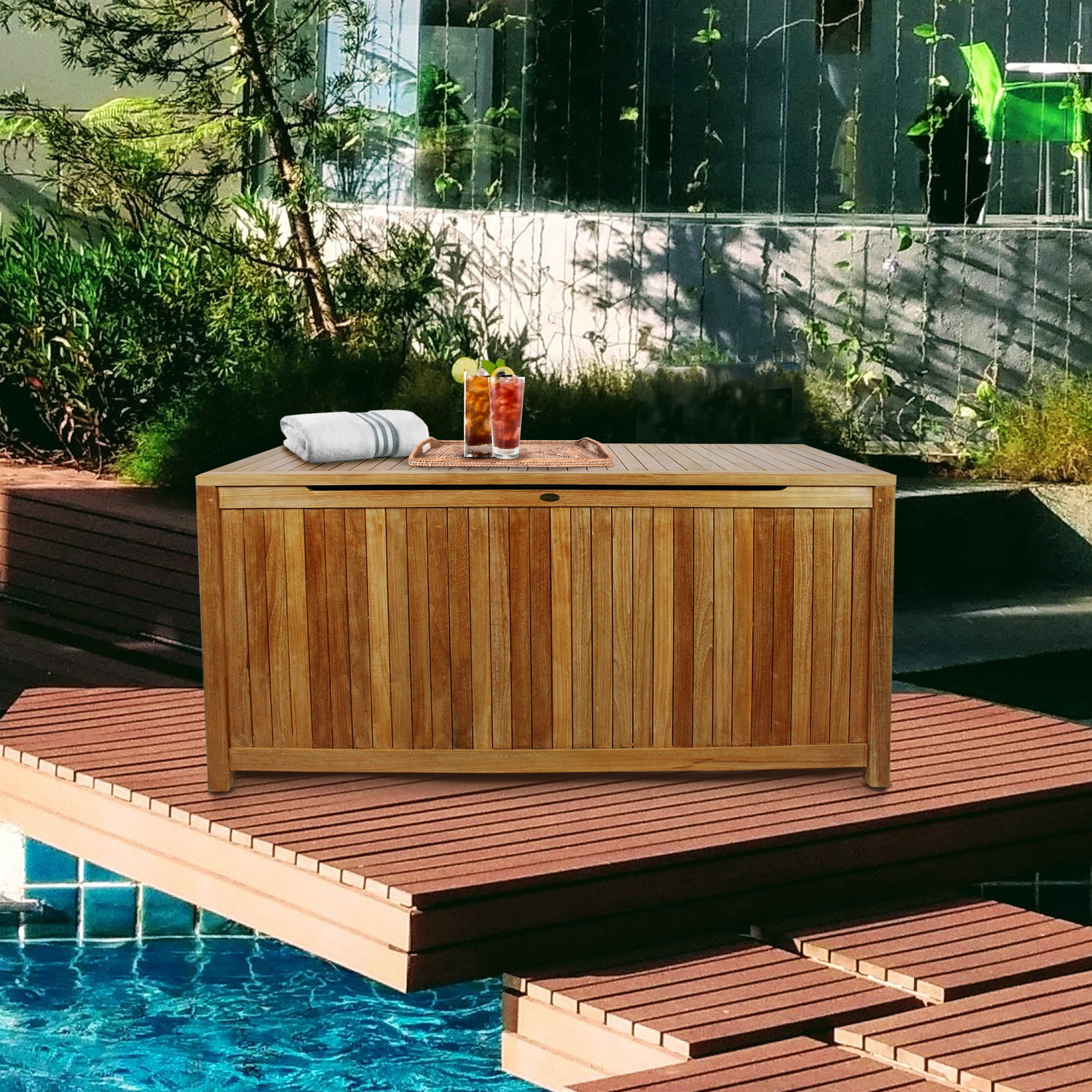 Teak Wood Santa Barbara Pool and Deck Storage Box - Walmart.com