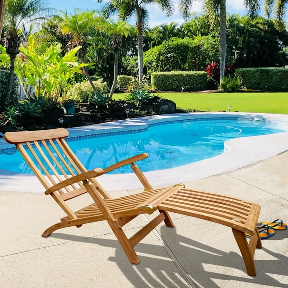 Teak Wood Siesta Key Outdoor Patio and Pool Steamer Chair, A-Grade Teak Wood