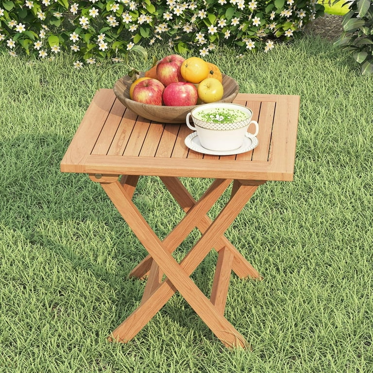 Teak Wood Square Patio Side Table, Folding Outdoor Side Table