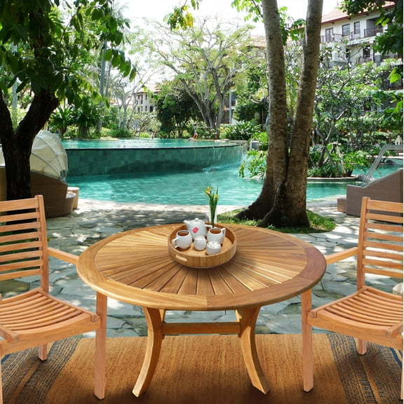Teak Wood Sun Round Outdoor Patio Dining Table, 47 Inch, A-Grade Teak Wood