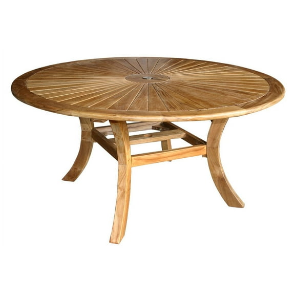 Teak Wood Sun Round Outdoor Patio Dining Table, 59 Inch, A-Grade Teak Wood