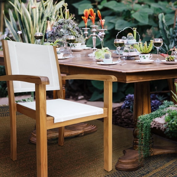 Teak Wood Wood Las Palmas Stacking Arm Chair with Batyline Sling