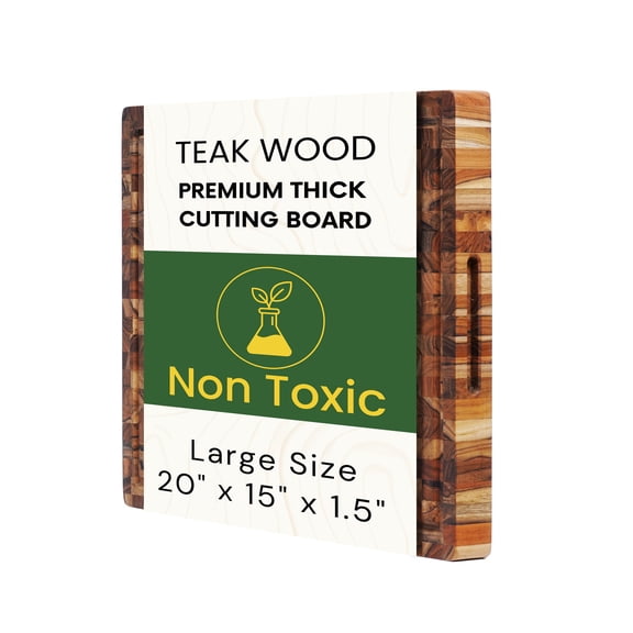 Teak Wood XL End Grain Cutting Board 20 x 15 Inch, Extra Thick 1.5 Inch Butcher Block for Meat & BBQ Prep, Large Solid Wood Cutting Board with Juice Groove by New M Way